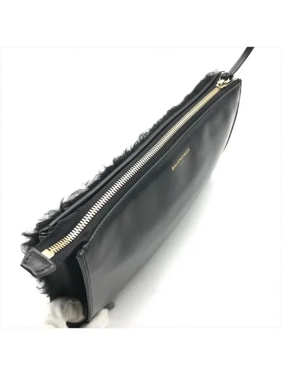 Balenciaga Logo Leather Farm Mouton Clutch Second Black - Picture 6 of 10